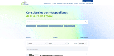 Searching for data is performed with GeoNetwork-ui's datahub application