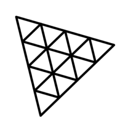 Three.js library's logo. It is a kind of meshed pyramid, looking like a Sierpinsky triangle
